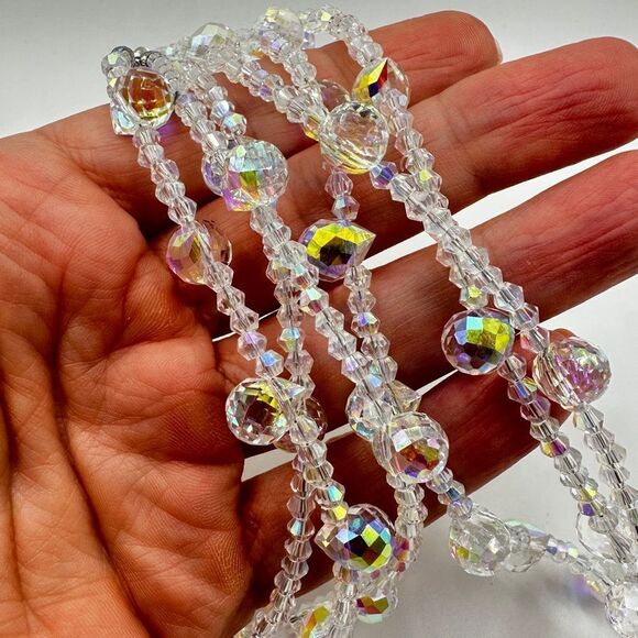 Three strands faceted glass, Aurora Borealis beaded necklace with s925 hardware! - Picture 5 of 13